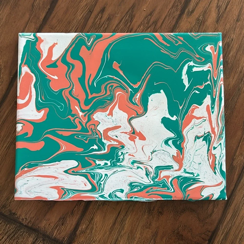 Green and Orange Canvas Art NEW handmade acrylic pour made by me
